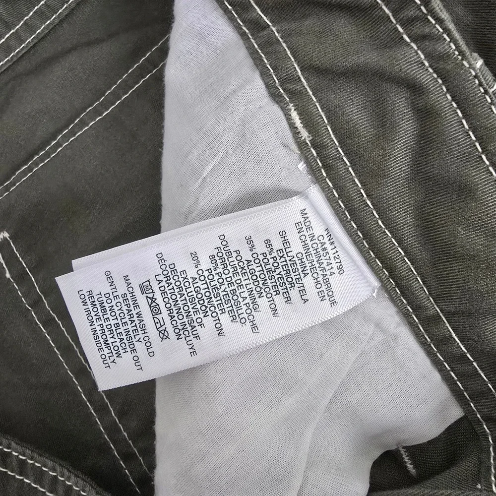 True Religion Mens Olive‎ Green Contrast Stitch Cargo Pants Straight Leg Size 34